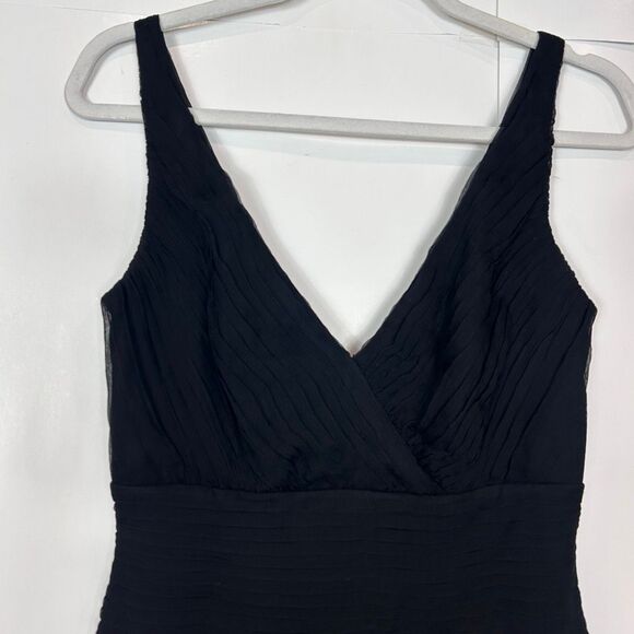 Tadashi Collection midi Dress sz 6 Black Silk Chiffon Pleated Sleeveless v neck - Picture 7 of 15